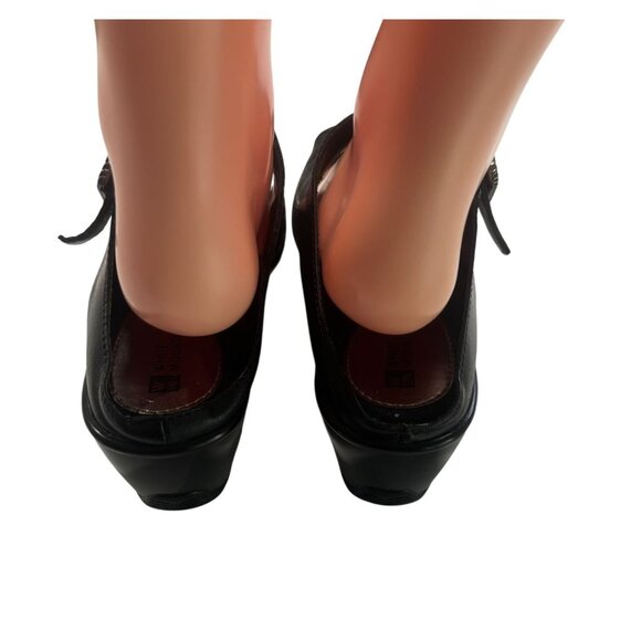 White Mountain Womens Black Leather Peep-Toe Mary Jane Wedges 8.5M - Picture 6 of 8